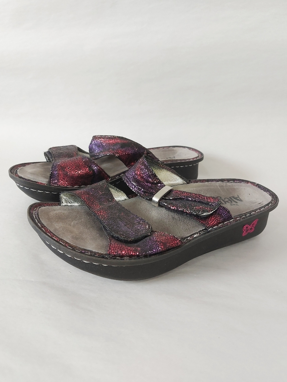 Alegria Women Karmen Comfort Metallic Double Strap Slide Sandals Size EU 37
